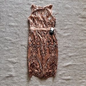 Adrianna Papell rose gold sequin cocktail dress